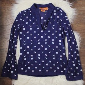 Tory Burch Embroidered Purple Butterfly Top
